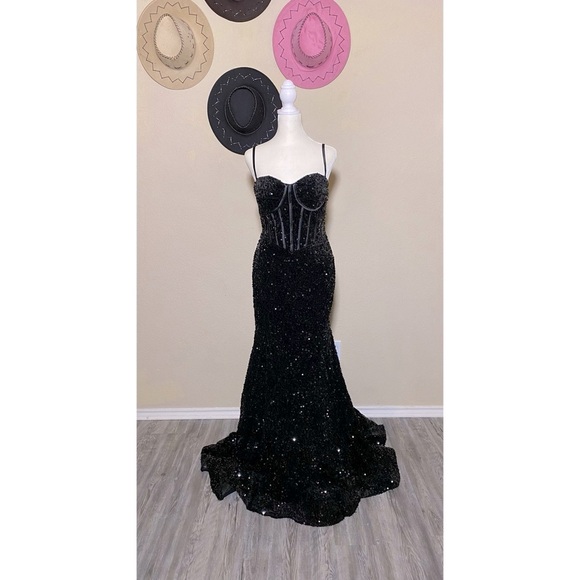 Women’s long sequin dress with corset style top - Picture 1 of 8